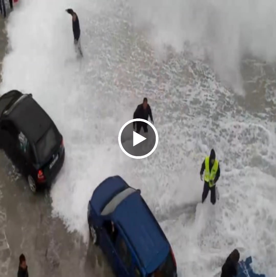 Ship blown against dock during storm